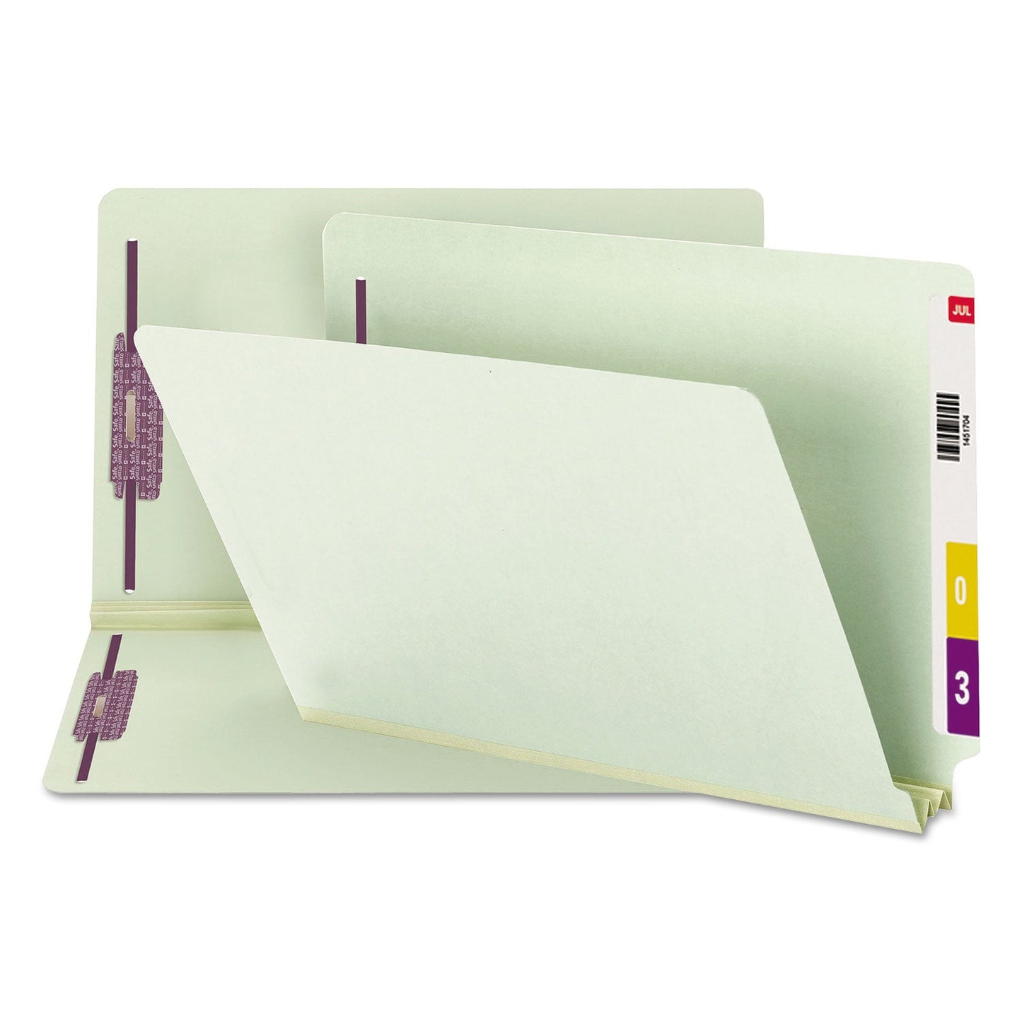 Smead End Tab Pressboard Classification Folders with Two SafeSHIELD Coated Fasteners, 2" Expansion, Legal Size, Gray-Green, 25/Box