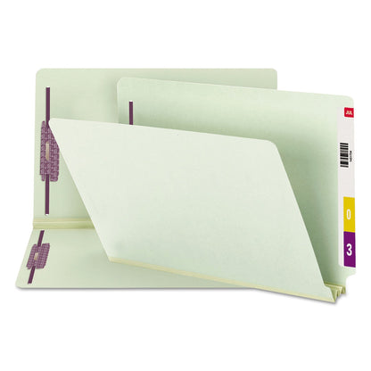 Smead End Tab Pressboard Classification Folders with Two SafeSHIELD Coated Fasteners, 2" Expansion, Legal Size, Gray-Green, 25/Box