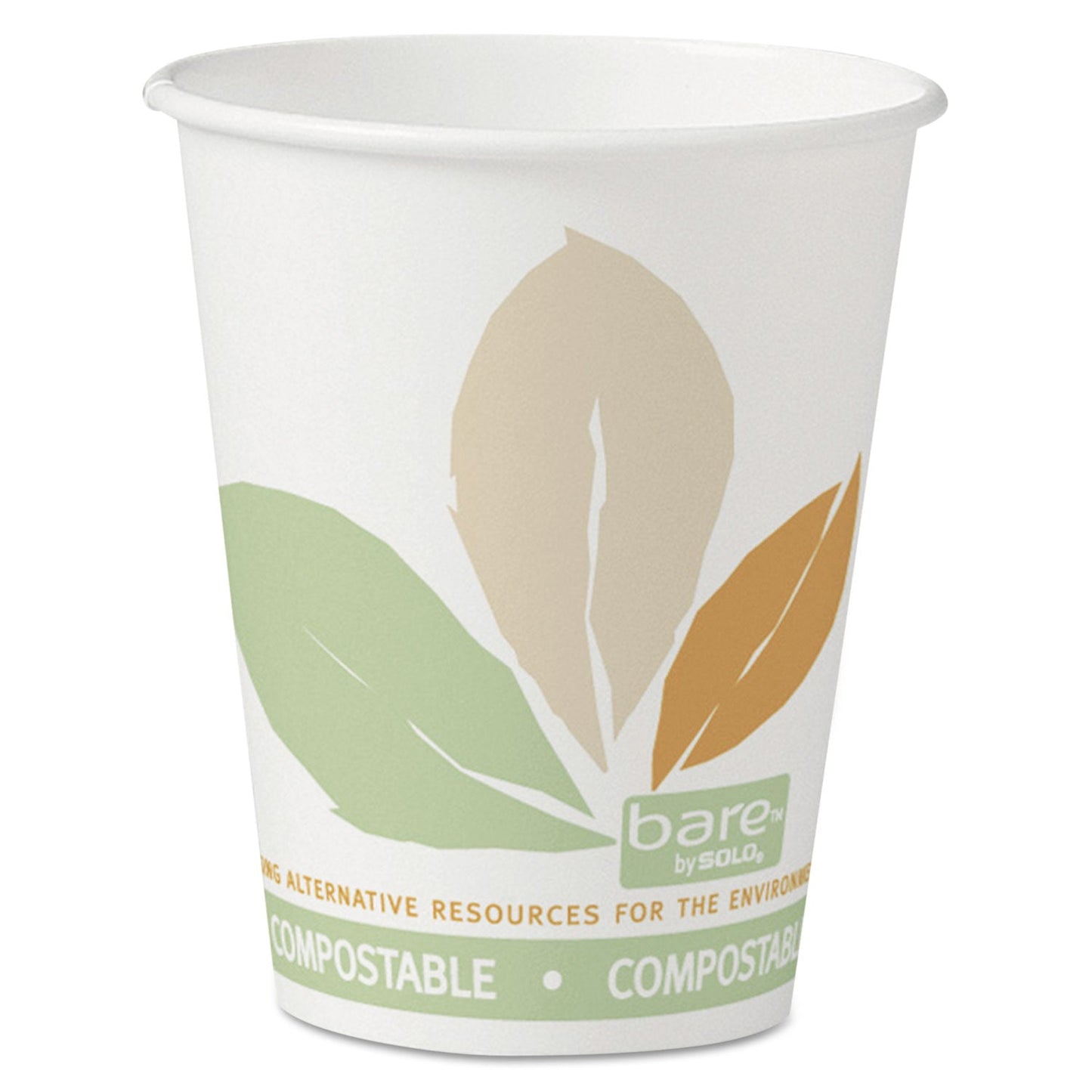 Dart Bare by Solo Eco-Forward PLA Paper Hot Cups, 8 oz, Leaf Design, White/Green/Orange, 50/Bag, 20 Bags/Carton