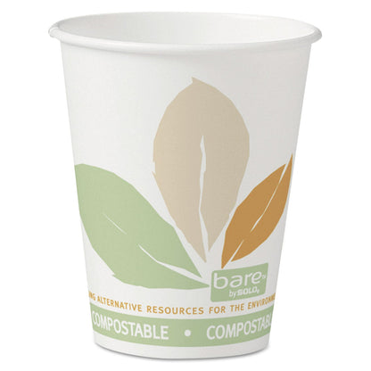 Dart Bare by Solo Eco-Forward PLA Paper Hot Cups, 8 oz, Leaf Design, White/Green/Orange, 50/Bag, 20 Bags/Carton