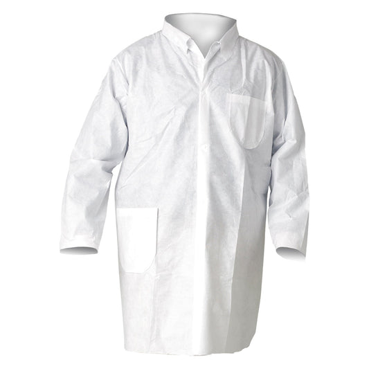 KleenGuard A20 Breathable Particle Protection Lab Coats, Snap Closure/Open Wrists/Pockets, X-Large, White, 25/Carton