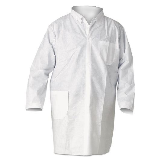 KleenGuard A20 Breathable Particle Protection Lab Coats, Snap Closure/Open Wrists/Pockets, 2X-Large, White, 25/Carton