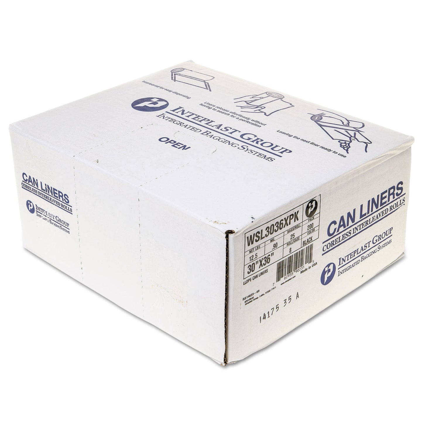 Inteplast Group Low-Density Commercial Can Liners, 30 gal, 0.9 mil, 30" x 36", Black, 200/Carton
