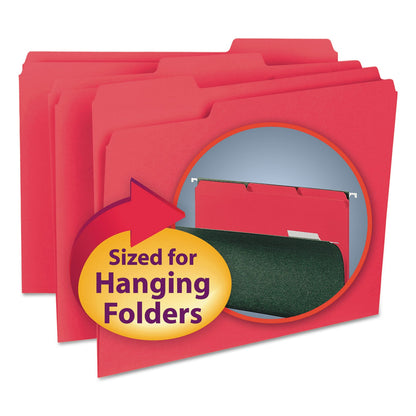 Smead Interior File Folders, 1/3-Cut Tabs: Assorted, Letter Size, 0.75" Expansion, Red, 100/Box