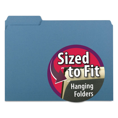 Smead Interior File Folders, 1/3-Cut Tabs: Assorted, Letter Size, 0.75" Expansion, Blue, 100/Box