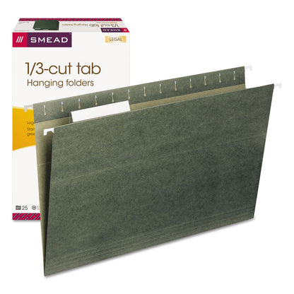 Smead Hanging Folders, Legal Size, 1/3-Cut Tabs, Standard Green, 25/Box