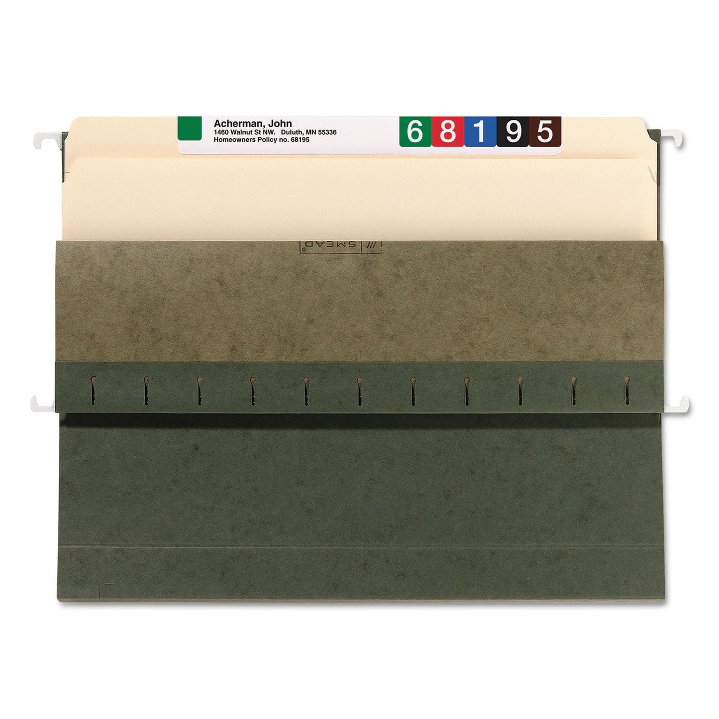 Smead Hanging Pockets with Full-Height Gusset, 1 Section, 1.75" Capacity, Letter Size, Straight Tabs, Standard Green, 25/Box