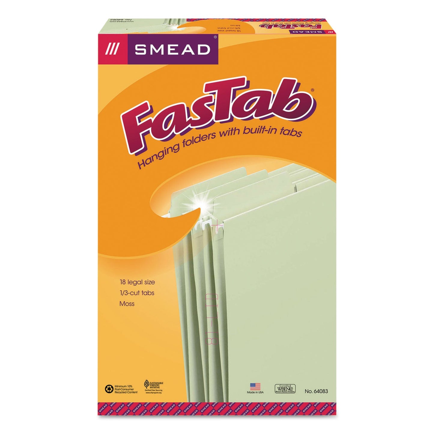 Smead FasTab Hanging Folders, Legal Size, 1/3-Cut Tabs, Moss, 20/Box