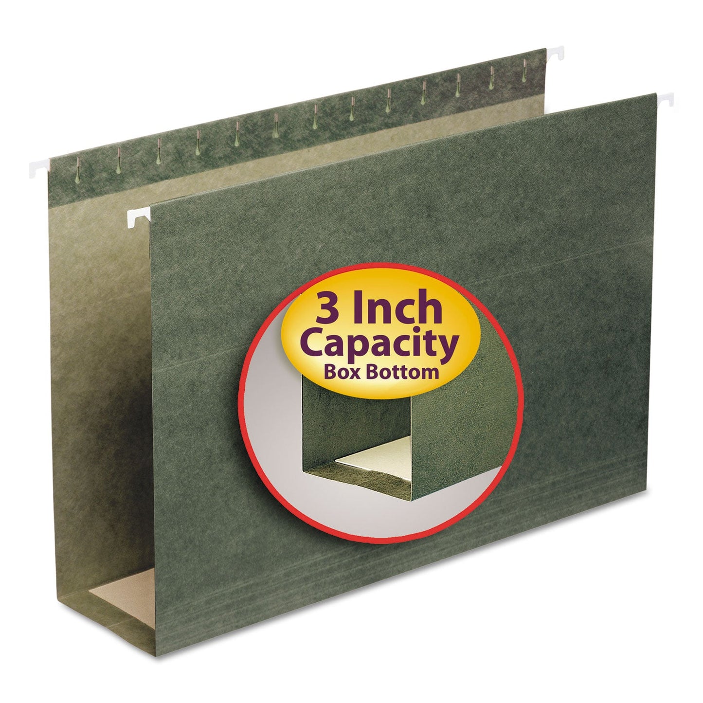 Smead Box Bottom Hanging File Folders, 3" Capacity, Legal Size, Standard Green, 25/Box