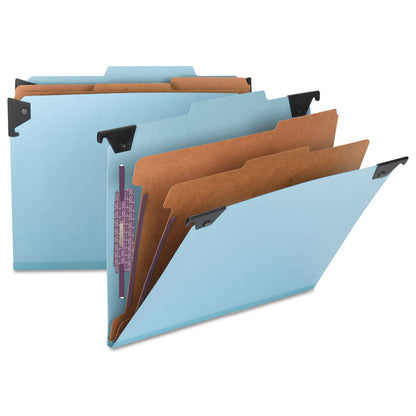 Smead FasTab Hanging Pressboard Classification Folders, 2 Dividers, Letter Size, Blue