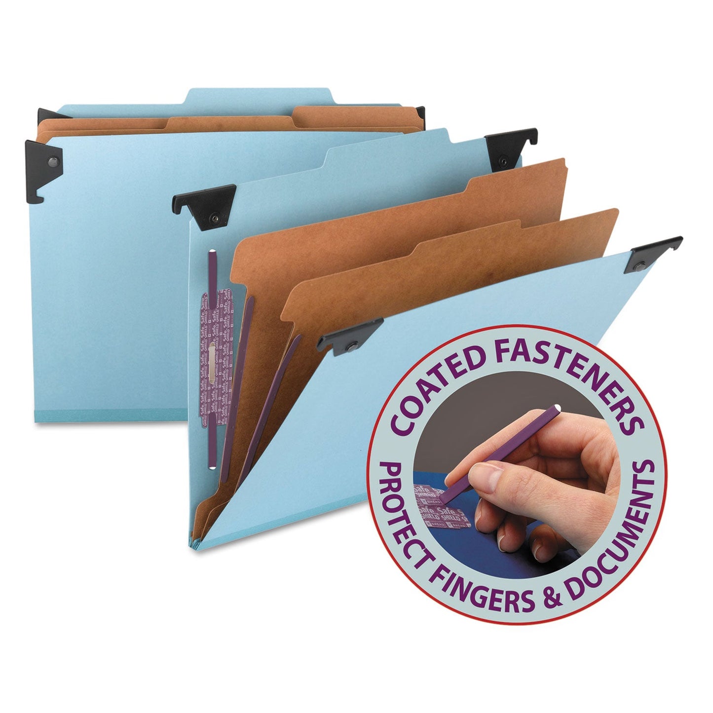Smead FasTab Hanging Pressboard Classification Folders, 2 Dividers, Letter Size, Blue