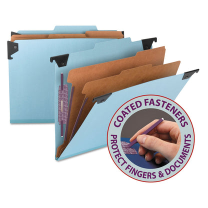 Smead FasTab Hanging Pressboard Classification Folders, 2 Dividers, Letter Size, Blue