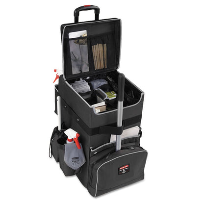 Rubbermaid Executive Quick Clean Janitorial Cart, Synthetic Fabric, 16 Compartments, 14.25" x 16.5" x 25", Dark Gray