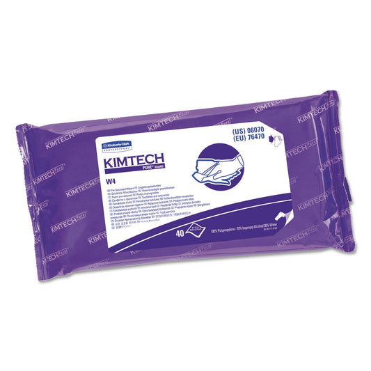 Kimtech W4 PreSat Alcohol Wipers, 70% IPA, 9 x 11, White, 40/Pack, 10 Packs/Carton