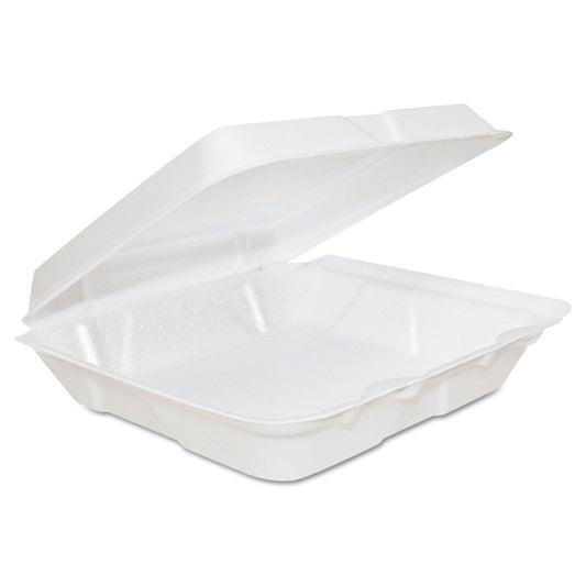 Dart Foam Hinged Lid Containers, 8 x 8 x 2.25, White, 200/Carton