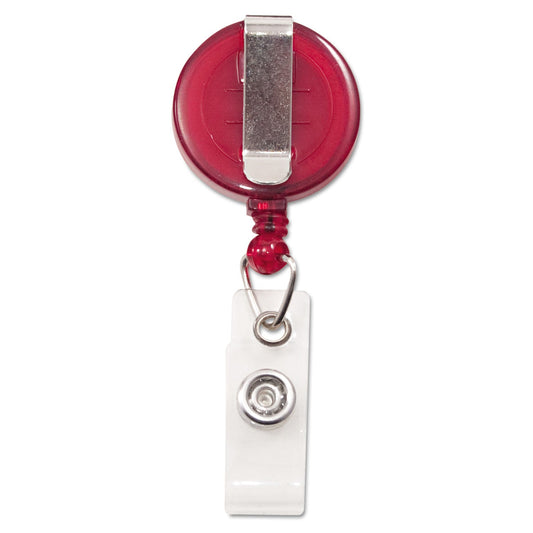 Advantus Translucent Retractable ID Card Reel, 30" Extension, Red, 12/Pack