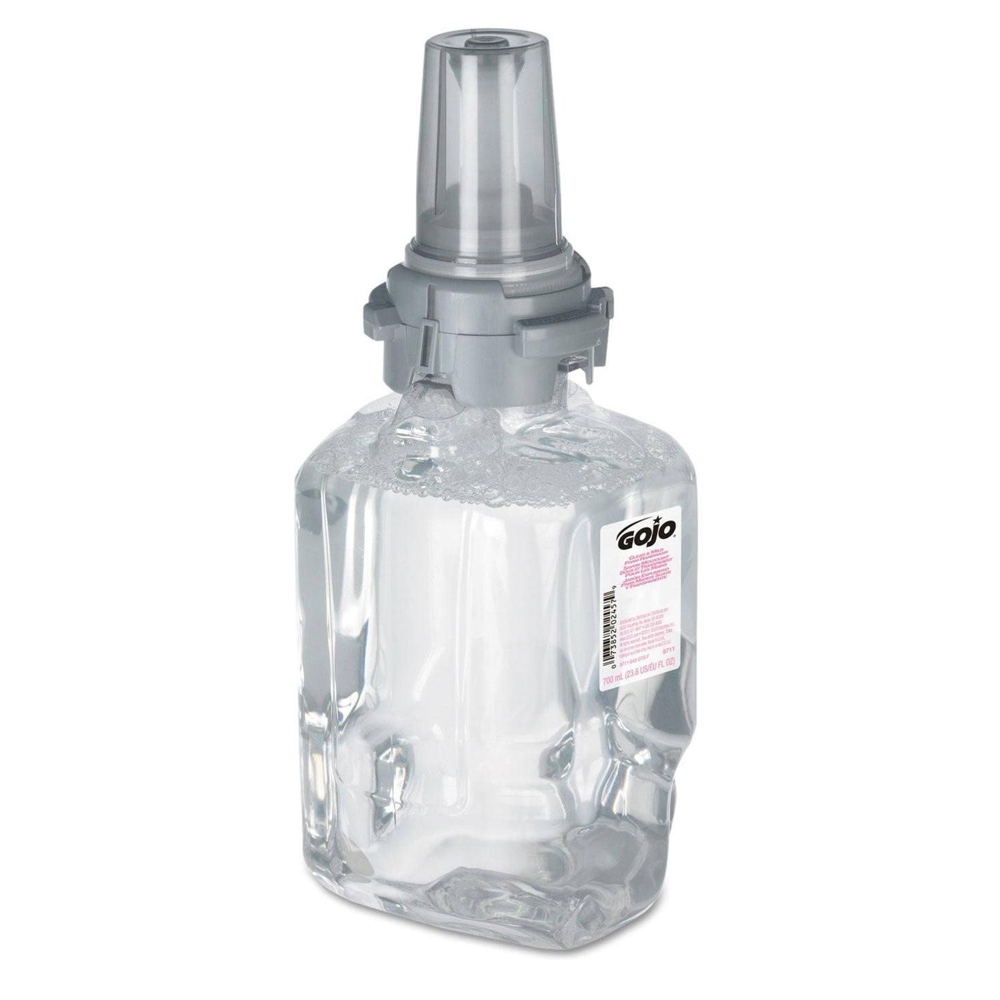 GOJO Clear and Mild Foam Handwash Refill, For ADX-7 Dispenser, Fragrance-Free, 700 mL, Clear, 4/Carton