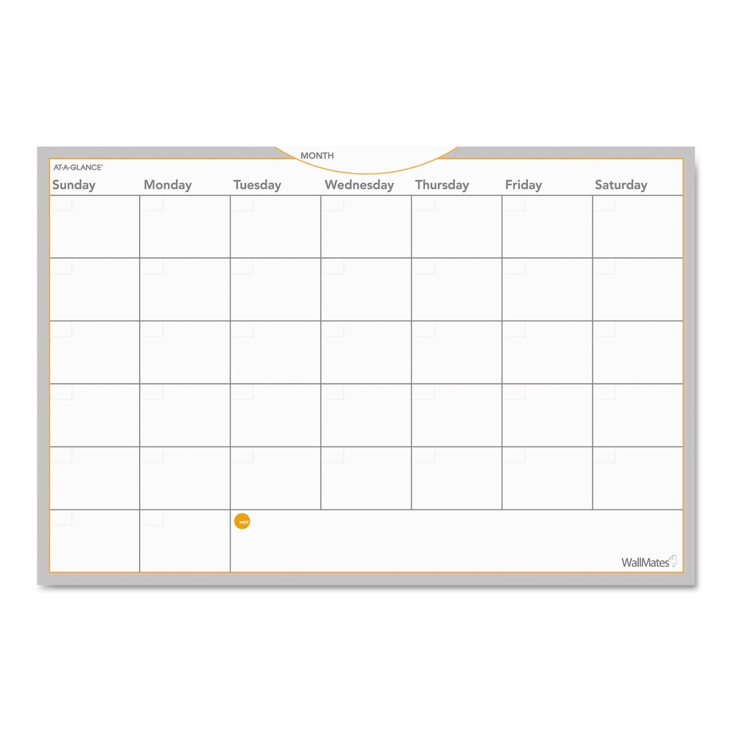 AT-A-GLANCE WallMates Self-Adhesive Dry Erase Monthly Planning Surfaces, 36 x 24, White/Gray/Orange Sheets, Undated