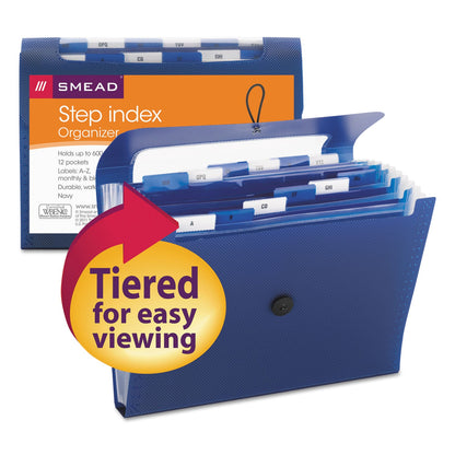 Smead Step Index Organizer, 12 Sections, Cord/Hook Closure, 1/6-Cut Tabs, Letter Size, Navy
