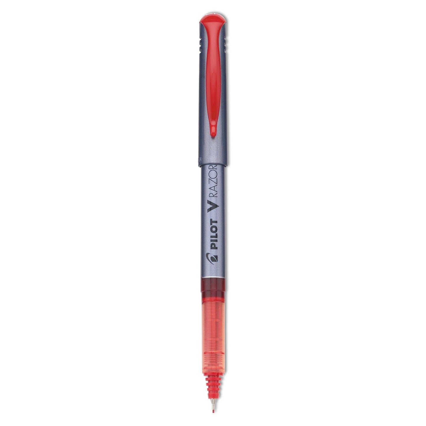 Pilot V Razor Point Liquid Ink Porous Point Pen, Stick, Extra-Fine 0.5 mm, Red Ink, Gray Barrel, Dozen