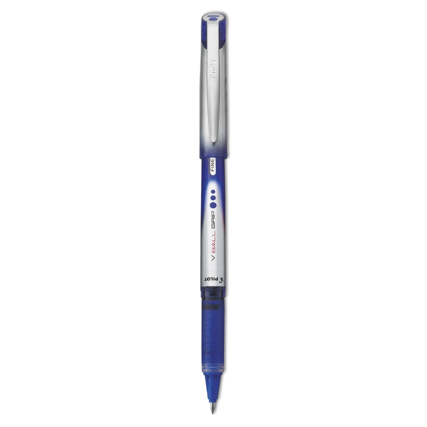 Pilot VBall Grip Liquid Ink Roller Ball Pen, Stick, Fine 0.7 mm, Blue Ink, Blue/Silver Barrel, Dozen