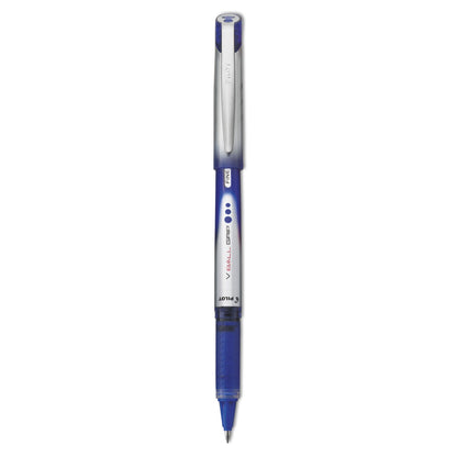 Pilot VBall Grip Liquid Ink Roller Ball Pen, Stick, Fine 0.7 mm, Blue Ink, Blue/Silver Barrel, Dozen