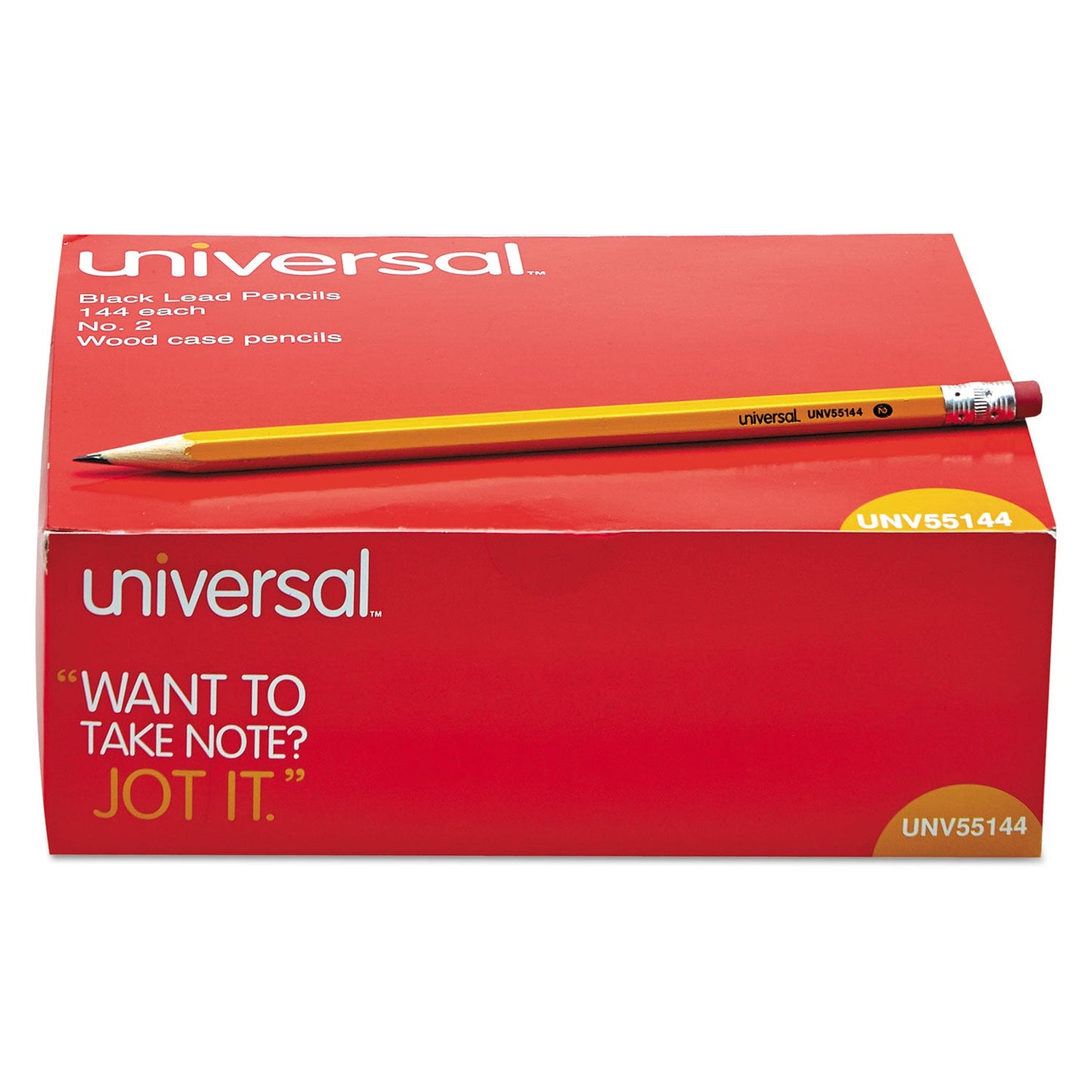 Universal #2 Woodcase Pencil, HB (#2), Black Lead, Yellow Barrel, 144/Box