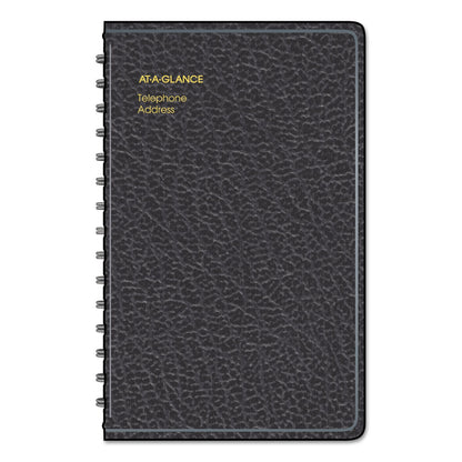 AT-A-GLANCE Telephone/Address Book, 4.78 x 8, Black Simulated Leather, 100 Sheets