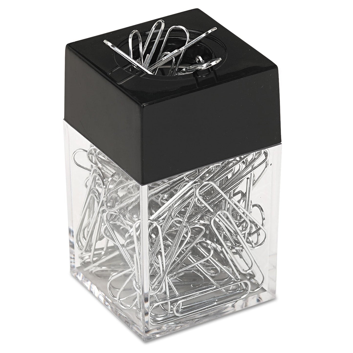 Universal Paper Clips with (1) Magnetic-Top Desktop Dispenser, #2, Smooth, Silver, 100 Clips/Pack, 12 Packs/Box