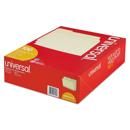 Universal Double-Ply Top Tab Manila File Folders, 1/3-Cut Tabs: Assorted, Letter Size, 0.75" Expansion, Manila, 100/Box