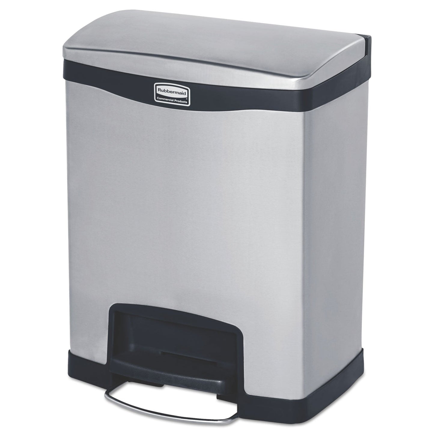 Rubbermaid Slim Jim Stainless Steel Step-On Container, Front Step Style, 8 gal, Black