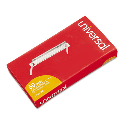 Universal Two-Piece Two-Prong Paper Fastener Base and Compressor Sets, 2" Capacity, 2.75" Center to Center, Silver, 50/Box