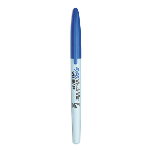 EXPO Vis-a-Vis Wet Erase Marker, Fine Bullet Tip, Blue, Dozen