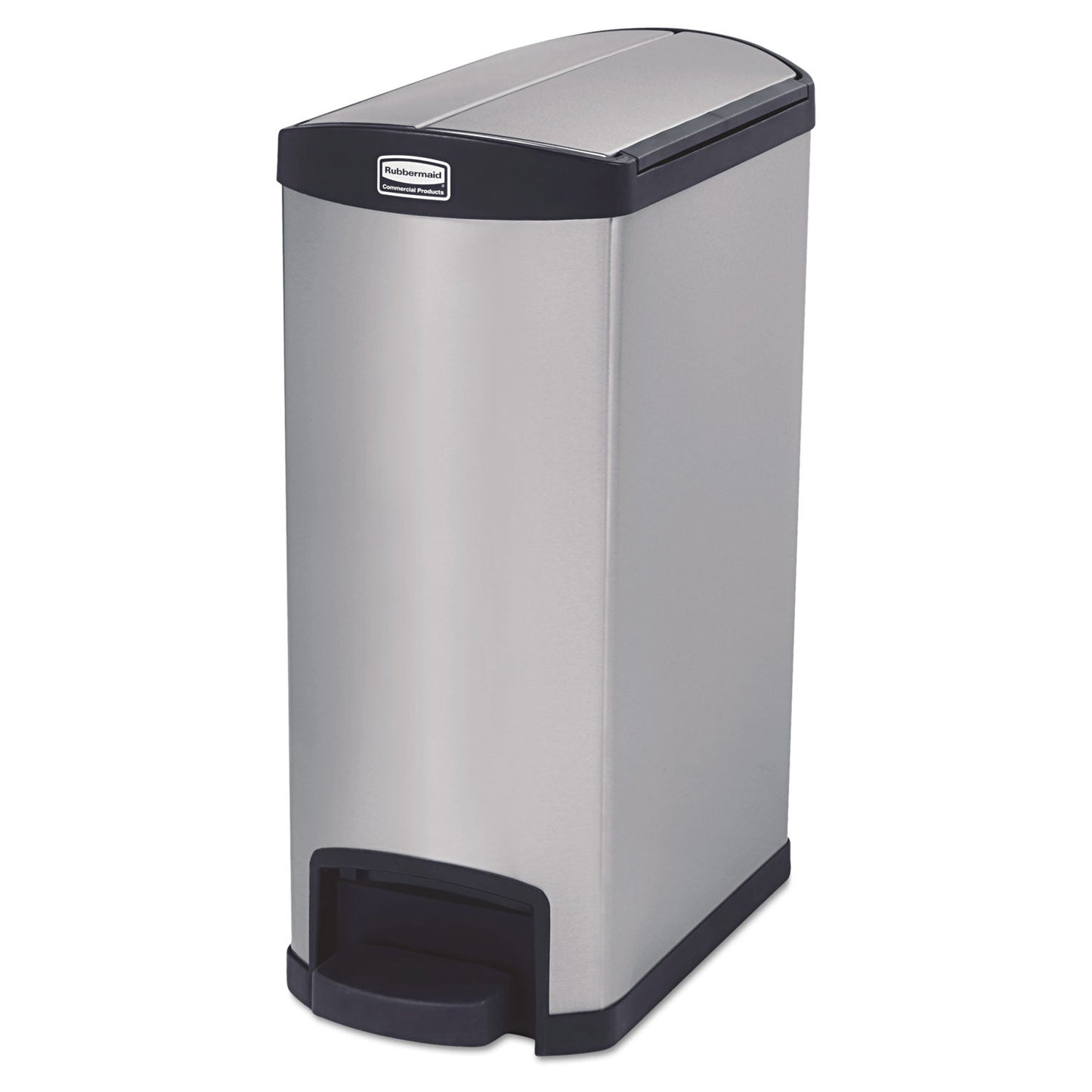 Rubbermaid Slim Jim Stainless Steel Step-On Container, End Step Style, 13 gal, Black