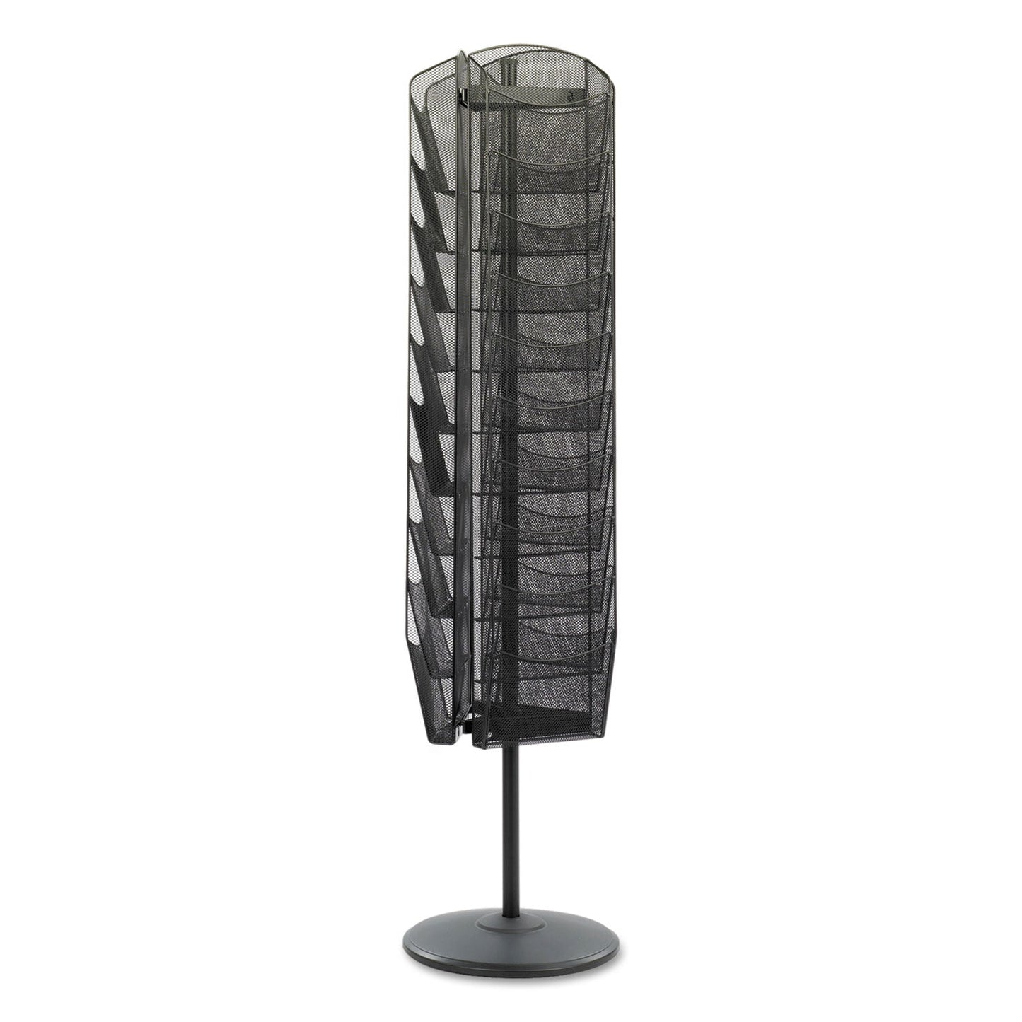 Safco Onyx Mesh Rotating Magazine Display, 30 Compartments, 16.5w x 16.5d x 66h, Black