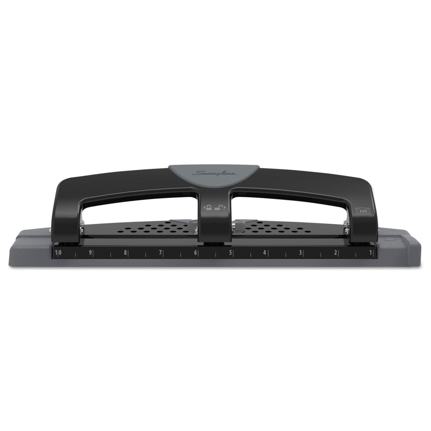 Swingline 12-Sheet SmartTouch Three-Hole Punch, 9/32" Holes, Black/Gray