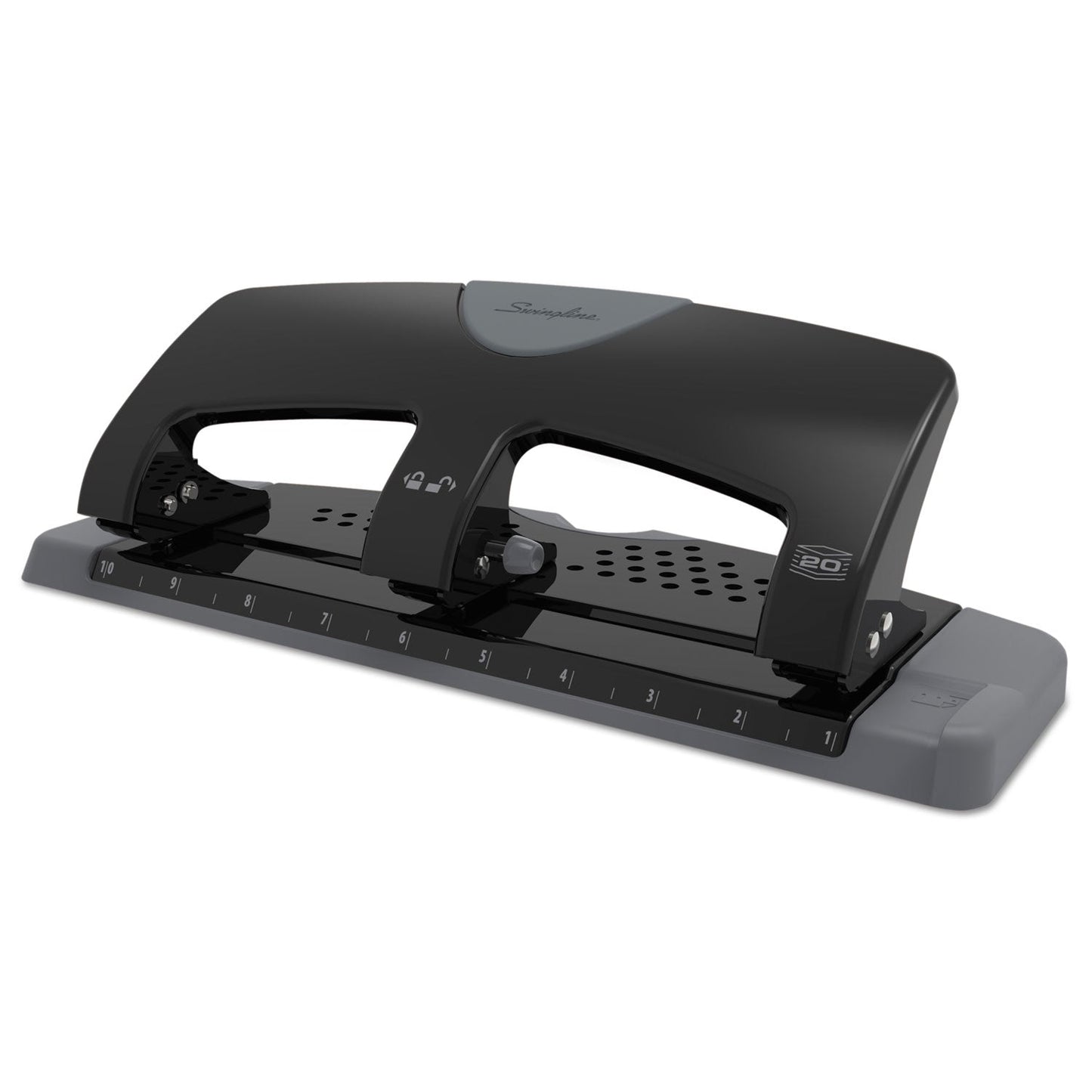Swingline 20-Sheet SmartTouch Three-Hole Punch, 9/32" Holes, Black/Gray