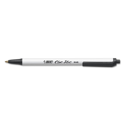 BIC Clic Stic Ballpoint Pen Value Pack, Retractable, Medium 1 mm, Black Ink, White Barrel, 24/Pack