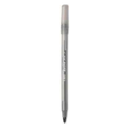 BIC Round Stic Xtra Life Ballpoint Pen Value Pack, Stick, Medium 1 mm, Black Ink, Smoke Barrel, 60/Box
