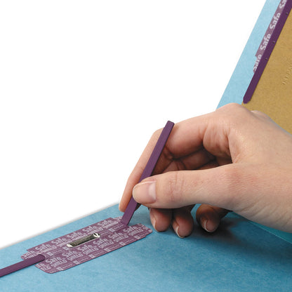 Smead Eight-Section Pressboard Top Tab Classification Folders with SafeSHIELD Fasteners, 3 Dividers, Legal Size, Blue, 10/Box