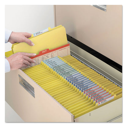 Smead Four-Section Pressboard Top Tab Classification Folders with SafeSHIELD Fasteners, 1 Divider, Legal Size, Yellow, 10/Box