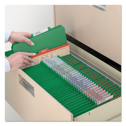 Smead 6-Section Pressboard Top Tab Pocket-Style Classification Folders with SafeSHIELD Fasteners, 2 Dividers, Legal, Green, 10/BX