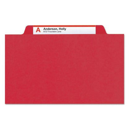 Smead Eight-Section Pressboard Top Tab Classification Folders with SafeSHIELD Fasteners, 3 Dividers, Legal Size, Bright Red, 10/Box