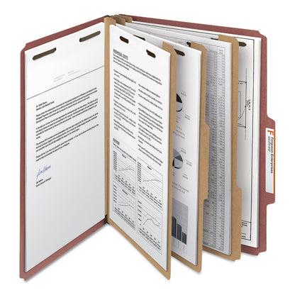 Smead 100% Recycled Pressboard Classification Folders, 3 Dividers, Letter Size, Red, 10/Box
