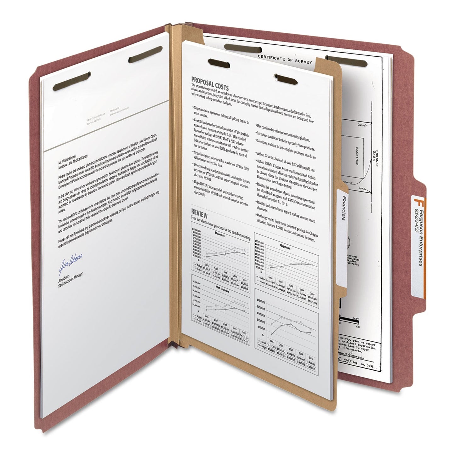 Smead 100% Recycled Pressboard Classification Folders, 1 Divider, Letter Size, Red, 10/Box