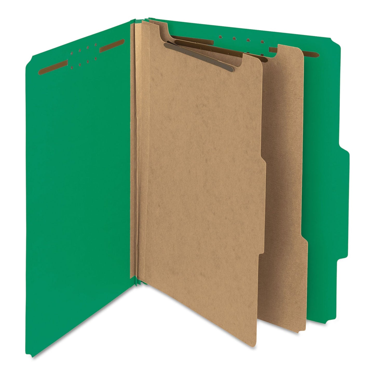 Smead 100% Recycled Pressboard Classification Folders, 2 Dividers, Letter Size, Green, 10/Box