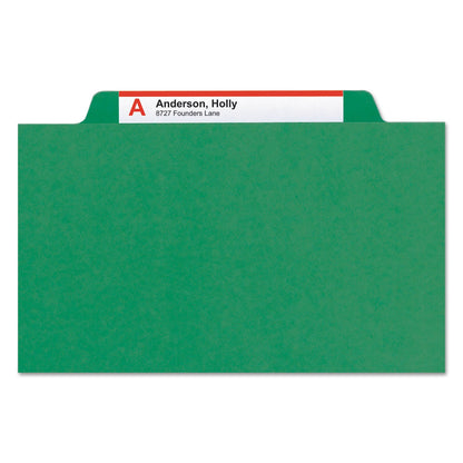 Smead 100% Recycled Pressboard Classification Folders, 2 Dividers, Letter Size, Green, 10/Box