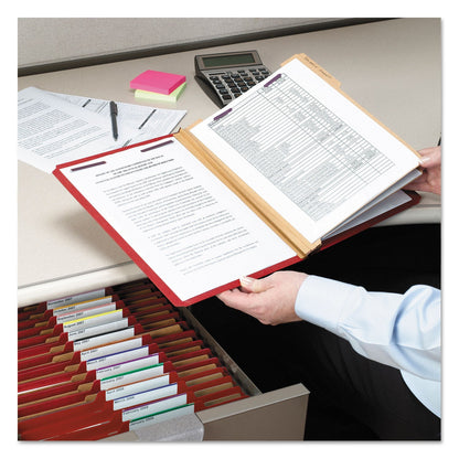 Smead Eight-Section Pressboard Top Tab Classification Folders with SafeSHIELD Fasteners, 3 Dividers, Legal Size, Bright Red, 10/Box