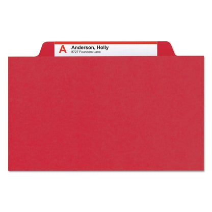 Smead 6-Section Pressboard Top Tab Pocket-Style Classification Folders with SafeSHIELD Fasteners, 2 Dividers, Legal, Red, 10/BX