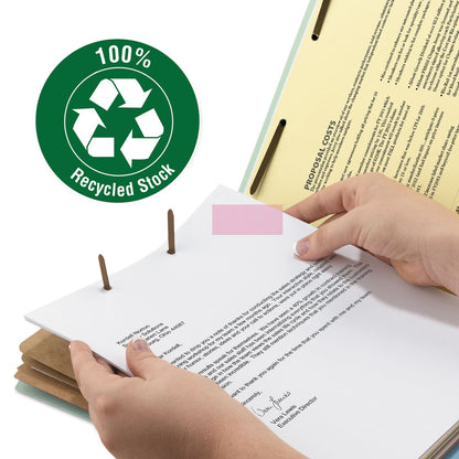 Smead 100% Recycled Pressboard Classification Folders, 3 Dividers, Legal Size, Gray-Green, 10/Box